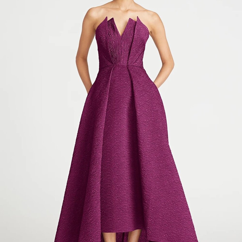 Theia Imogen Strapless High-Low Gown in Wineberry - Size 8